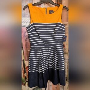 Taylor Navy and Orange Striped Dress